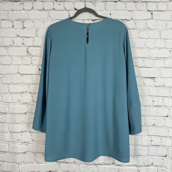 Eileen Fisher Womens Lantern Sleeve Georgette Silk Blouse Tunic Top Size SP Blue - Picture 9 of 12